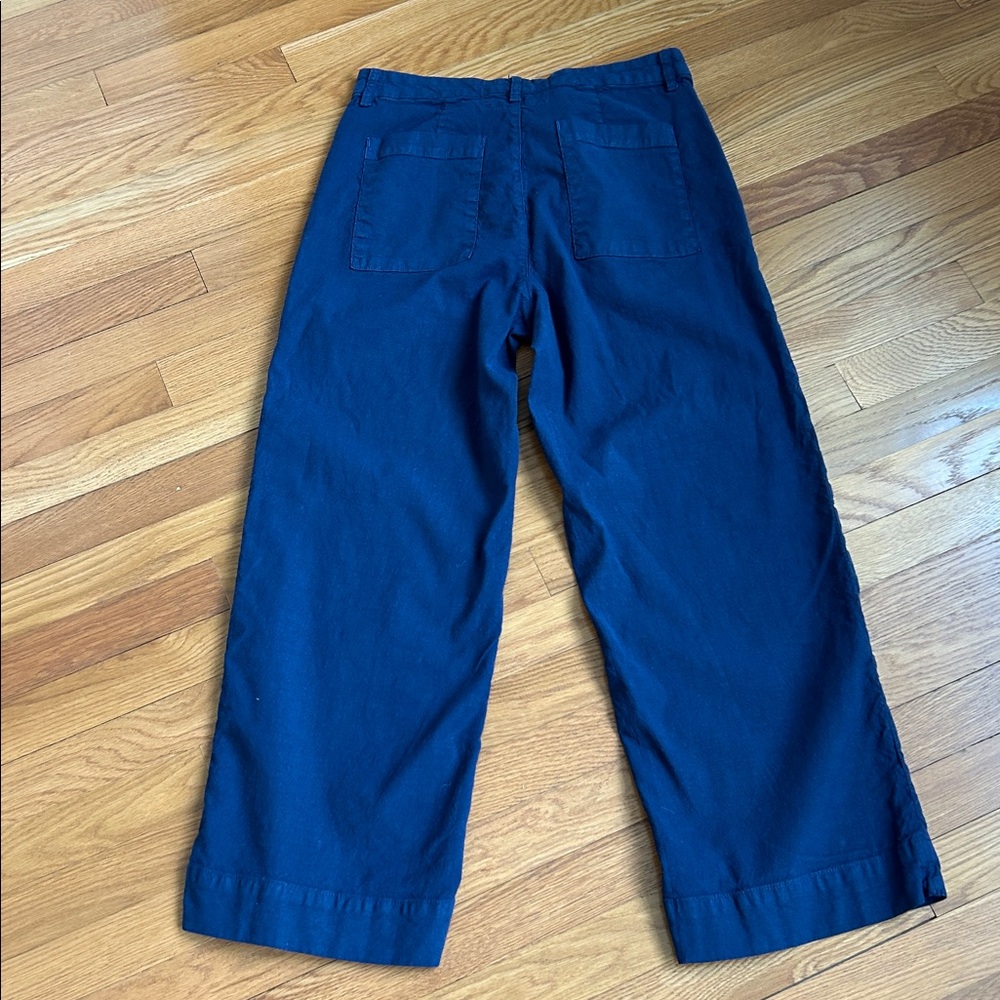 Frank & Eileen- Wexford Summer Navy Wide-Leg Linen/cotton Trousers - Picture 4 of 10